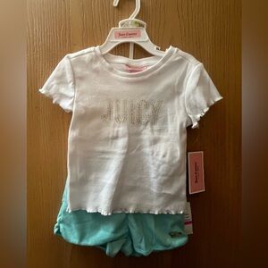 Juicy Couture White Top and Aqua Shorts Set